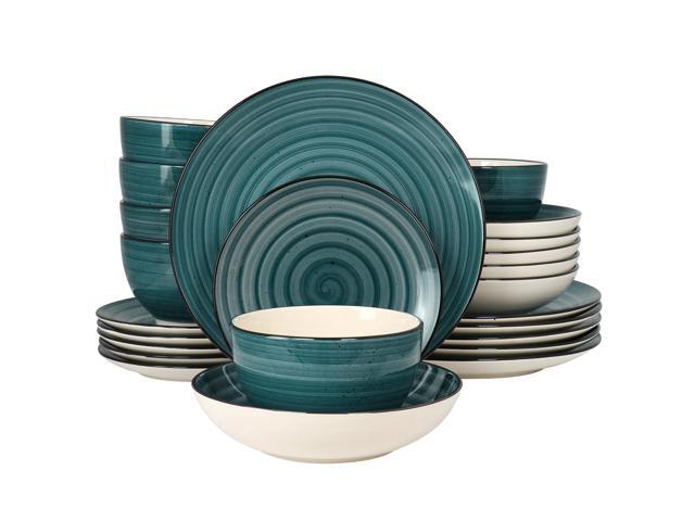 Elama Gia 24 Piece Round Stoneware Dinnerware Set in Dark Green