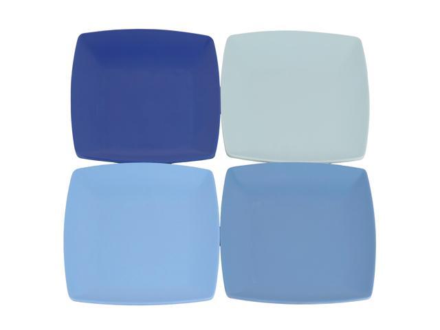 Gibson Home Grayson 4 Piece 8.5 Inch Square Melamine Dessert Plate Set in Assorted Blue