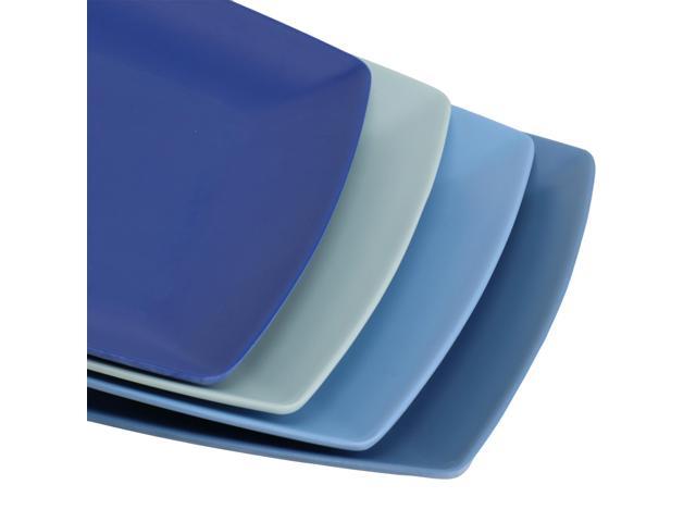 Gibson Home Grayson 4 Piece 10.5 Inch Square Melamine Dinner Plate Set in Assorted Blue