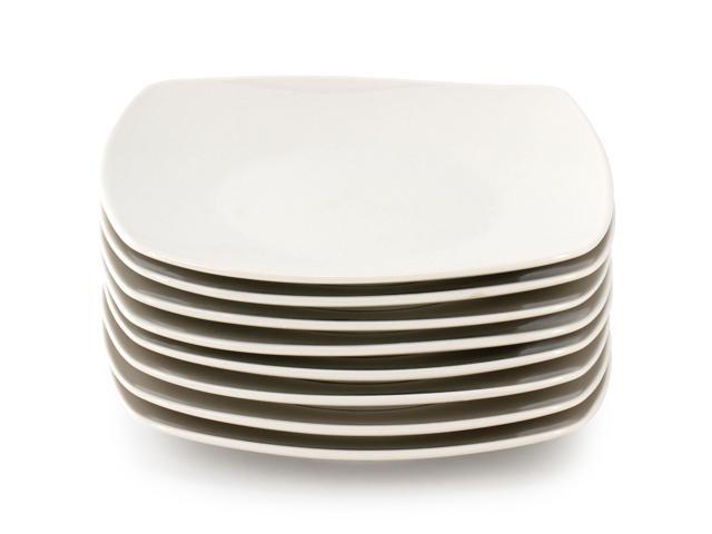 Gibson Home Zen Buffetware 8 Piece 7in Stoneware Dessert Plate Set in White