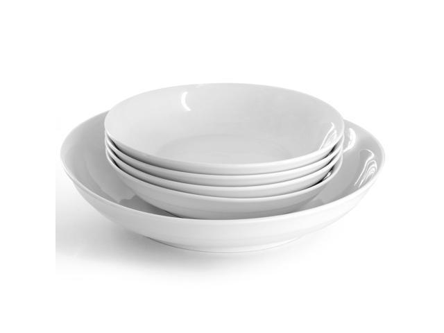 Gibson Home Great Essentials 5 Piece Fine Ceramic Serving Bowl and Pasta Bowl Set in White