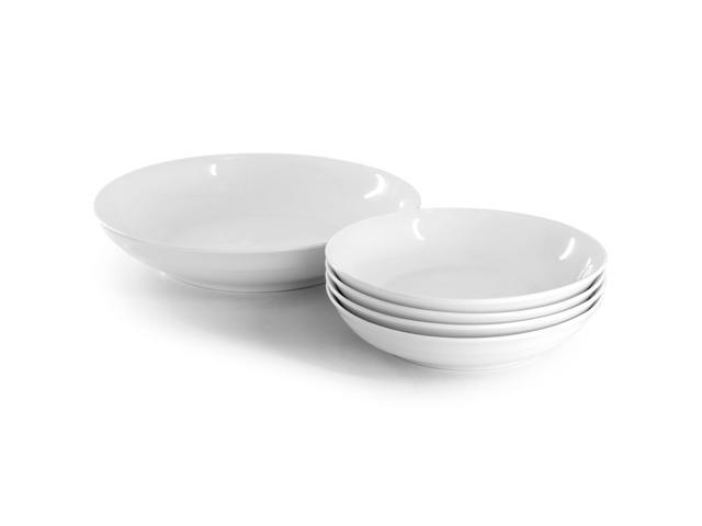 Gibson Home Great Essentials 5 Piece Fine Ceramic Serving Bowl and Pasta Bowl Set in White