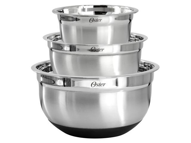 Oster Oswalt 3 Piece Mixing Bowl Set with Non-Slip Bases in Silver