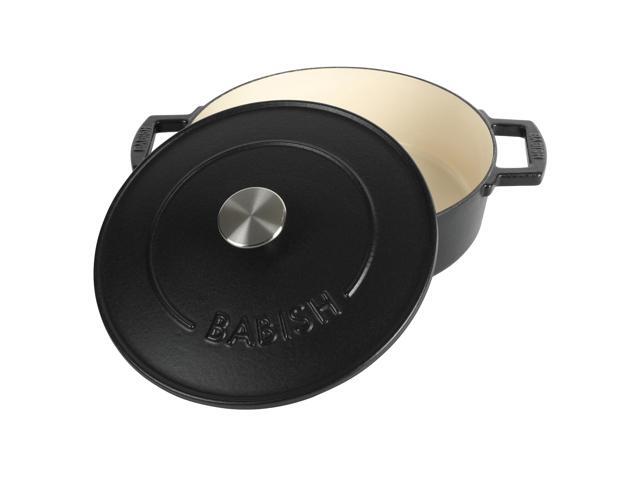 Babish 3 Quart Round Enameled Cast Iron Braiser Pan with Self-Basting Lid in Black