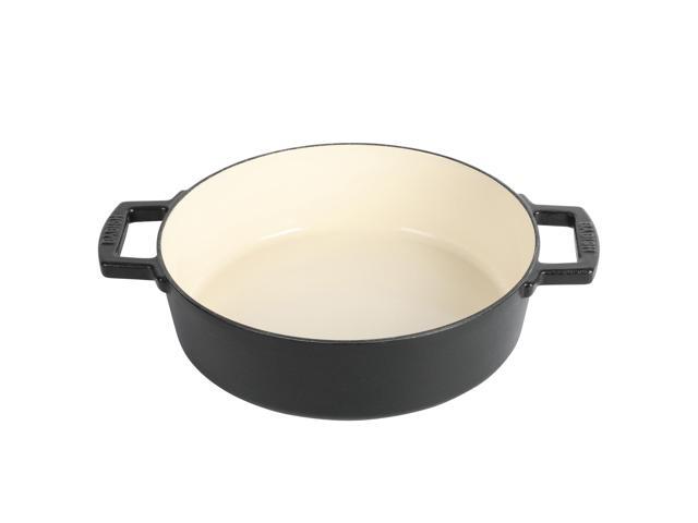 Babish 3 Quart Round Enameled Cast Iron Braiser Pan with Self-Basting Lid in Black