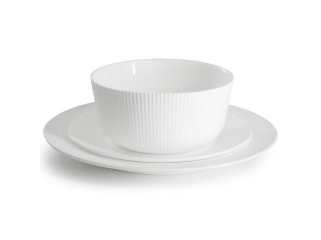 Ultra by Gibson Swanton Stripe 12 Piece Break-Resistant Opal Glass Dinnerware Set in White