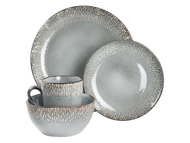 Meritage 16 Piece Reactive Glaze Stoneware Dinnerware Set in Grey