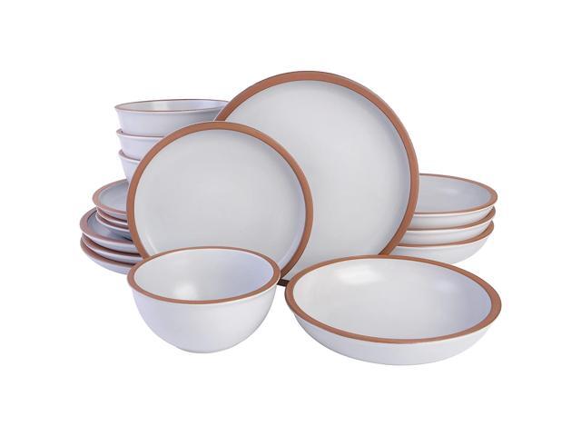 Soho Lounge Lagos 16 Piece Terracotta Double Bowl Dinnerware Set in Solid Matte White