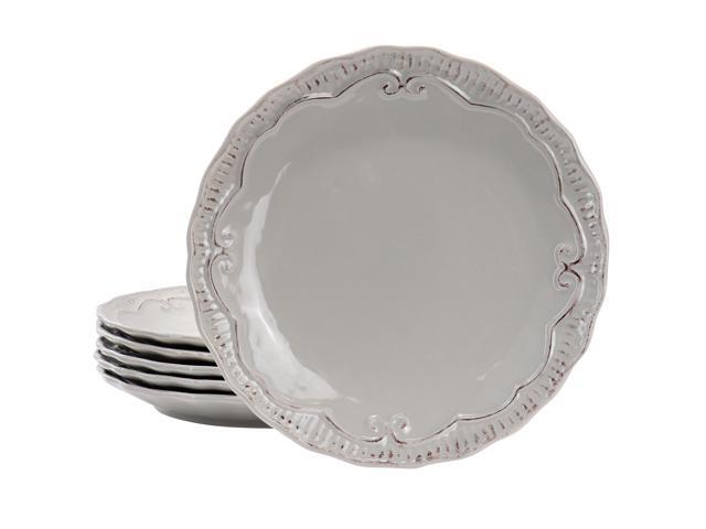 Modern Southern Home Capri 6 Piece 11 Inch Stoneware Embossed Dinner Plate Set in Grey