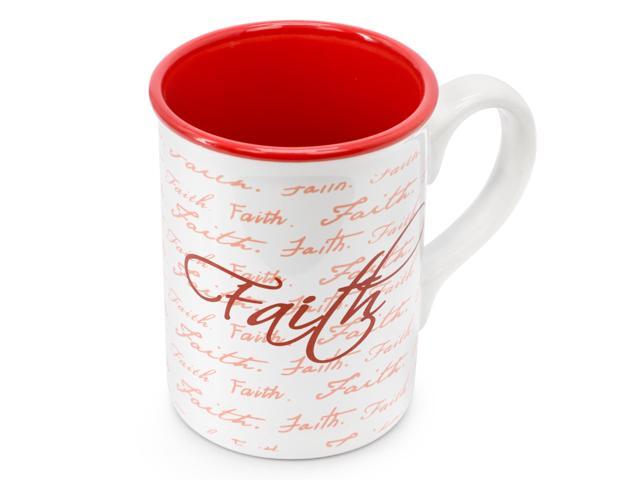 Gibson Home Inspirational Words Faith 4 Piece 16 Ounce Stoneware Mug Set in Red