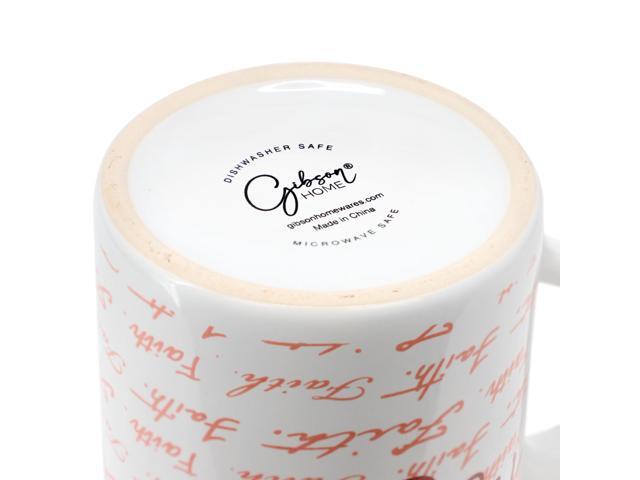 Gibson Home Inspirational Words Faith 4 Piece 16 Ounce Stoneware Mug Set in Red