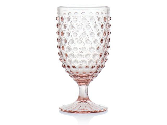 Martha Stewart 6 Piece 14.2 Ounce Clear Glass Hobnail Goblet Drinkware Set in Pink