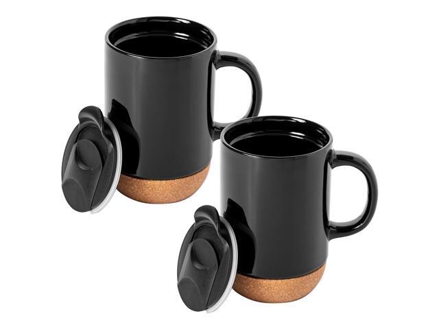 Gibson Home Modani 4 Piece 16.5 Ounce Stoneware Travel Mug Set with Lid and Cork Base