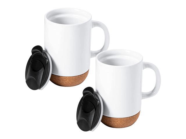 Gibson Home Modani 4 Piece 16.5 Ounce Stoneware Travel Mug Set with Lid and Cork Base