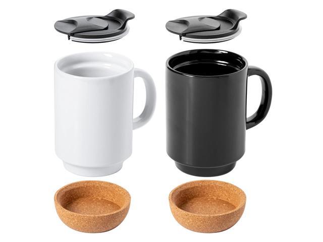 Gibson Home Modani 4 Piece 16.5 Ounce Stoneware Travel Mug Set with Lid and Cork Base