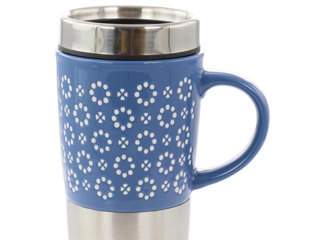 Mr. Coffee Travertine 16 Ounce Stoneware and Stainless Steel Travel Mug With Lid in Blue
