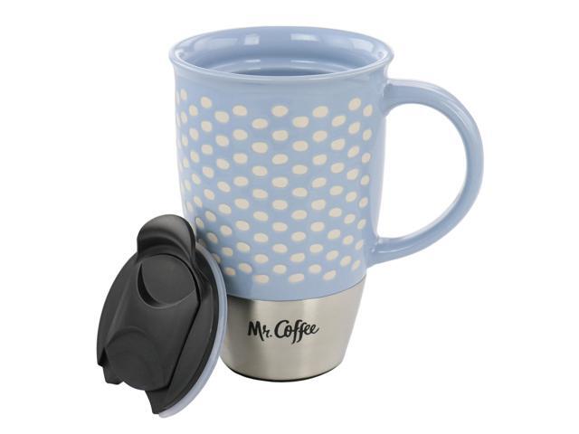 Mr. Coffee Coupleton Dot 4 Piece 15 Ounce Stoneware and Stainless Steel Travel Mug Set with Lid in Blue