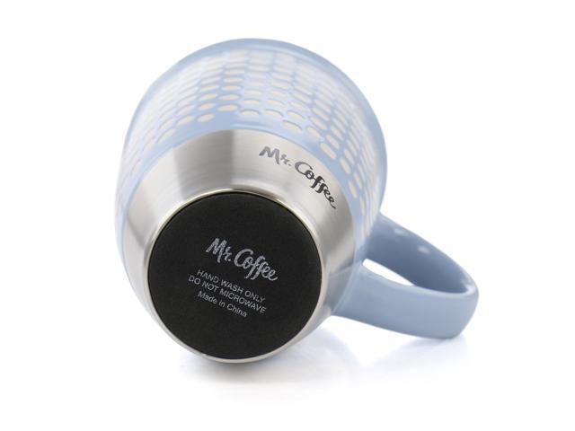 Mr. Coffee Coupleton Dot 4 Piece 15 Ounce Stoneware and Stainless Steel Travel Mug Set with Lid in Blue