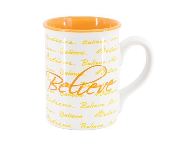 Gibson Home Inspirational Words Believe 4 Piece 16 Ounce Stoneware Mug Set in Orange