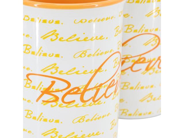 Gibson Home Inspirational Words Believe 4 Piece 16 Ounce Stoneware Mug Set in Orange