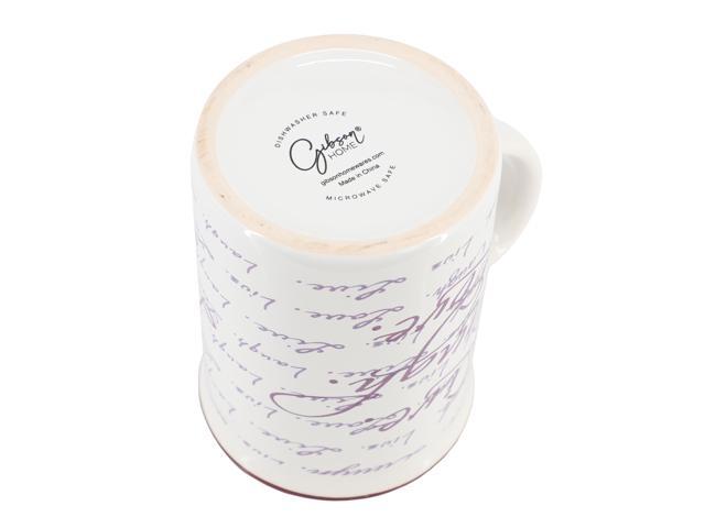 Gibson Home Inspirational Words Live, Laugh, Love 4 Piece 16 Ounce Stoneware Mug Set in Purple