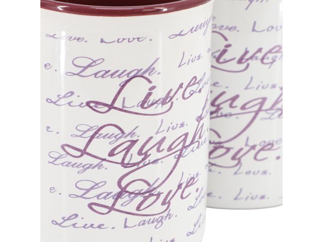 Gibson Home Inspirational Words Live, Laugh, Love 4 Piece 16 Ounce Stoneware Mug Set in Purple