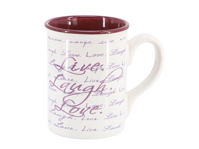 Gibson Home Inspirational Words Live, Laugh, Love 4 Piece 16 Ounce Stoneware Mug Set in Purple
