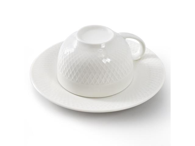 Elama Luna 12 Piece 3 Ounce Porcelain Espresso Cup Set in White with Saucers