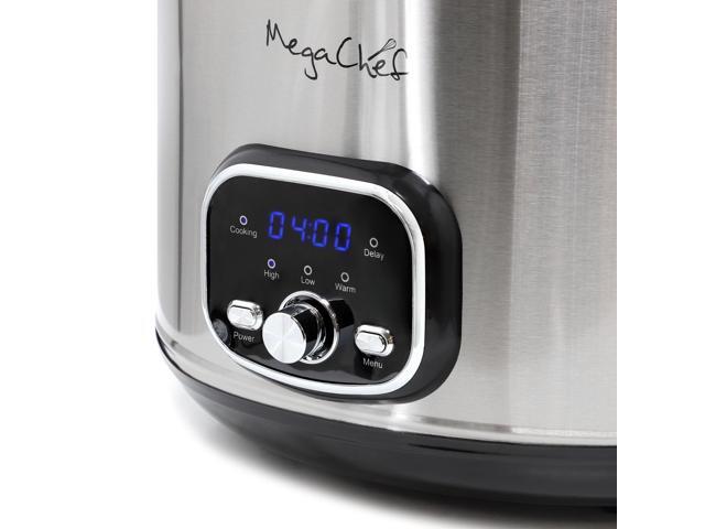 MegaChef 5.6Liter + 2.5 Liter Split Stainless Steel Electric Slow Cooker in SIlver