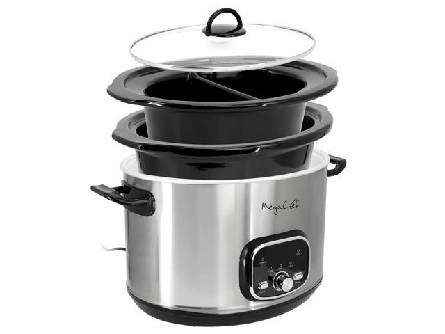 MegaChef 5.6Liter + 2.5 Liter Split Stainless Steel Electric Slow Cooker in SIlver