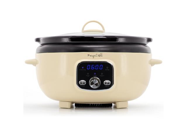 MegaChef 3.5 Liter Oval Electric Digital Slow Cooker in Cream with Black Pot