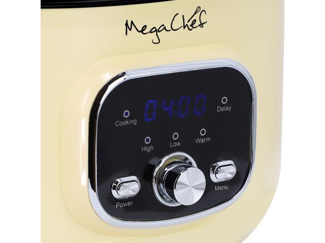MegaChef 3.5 Liter Oval Electric Digital Slow Cooker in Cream with Black Pot