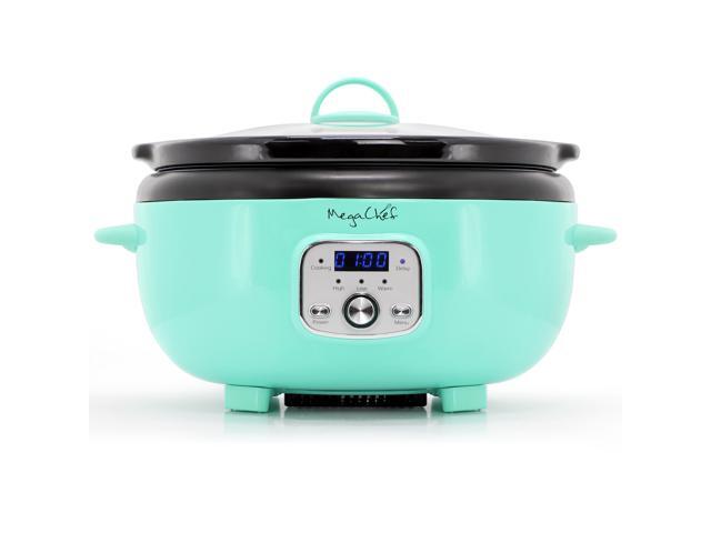 MegaChef 6.5 Liter Oval Electric Slow Cooker in Turquoise with Black Pot