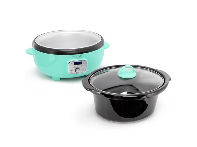 MegaChef 6.5 Liter Oval Electric Slow Cooker in Turquoise with Black Pot