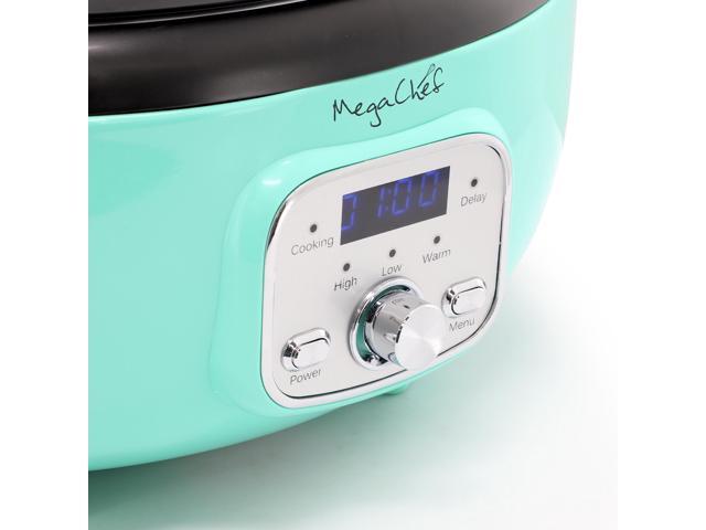 MegaChef 6.5 Liter Oval Electric Slow Cooker in Turquoise with Black Pot