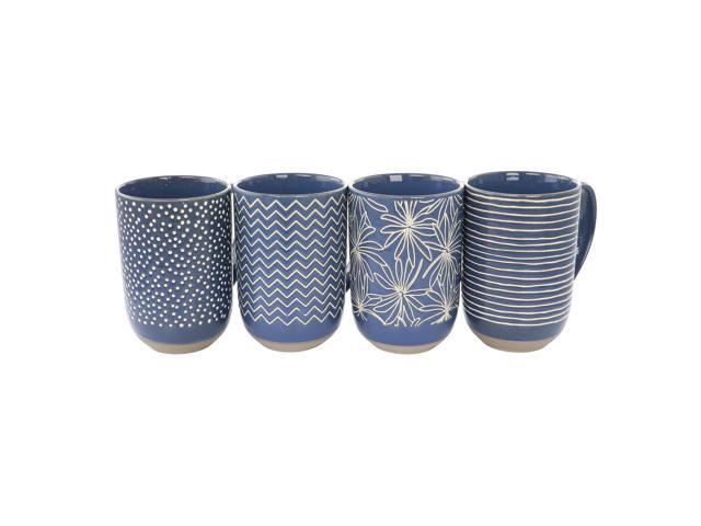 LAURIE GATES Madrina 4 Piece 19 Ounce Stoneware Assorted Designs Mug Set in Blue (#945120259M)