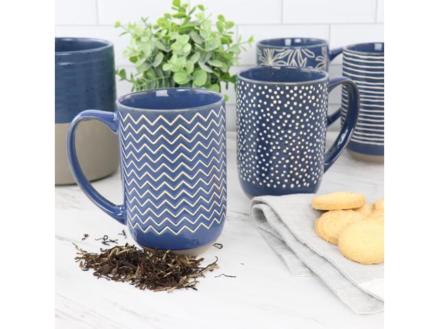 LAURIE GATES Madrina 4 Piece 19 Ounce Stoneware Assorted Designs Mug Set in Blue (#945120259M)