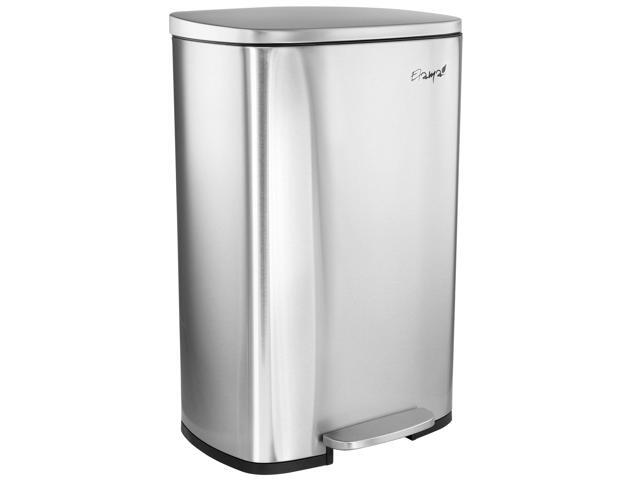Elama 3 Piece 50 Liter and 5 Liter Stainless Steel Step Trash Bin Combo Set with Slow Close Mechanism