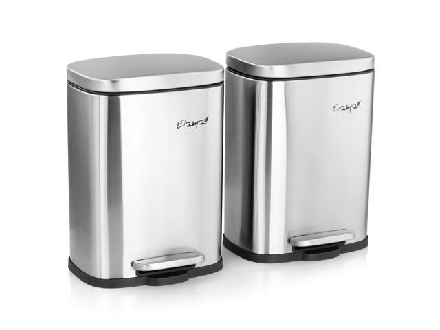 Elama 3 Piece 50 Liter and 5 Liter Stainless Steel Step Trash Bin Combo Set with Slow Close Mechanism