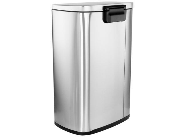 Elama 3 Piece 50 Liter and 5 Liter Stainless Steel Step Trash Bin Combo Set with Slow Close Mechanism