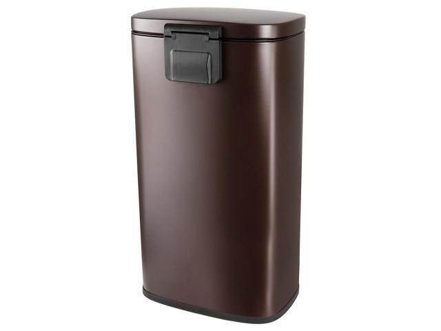 Elama 3 Piece 30 Liter and 5 Liter Stainless Steel Step Trash Bin Combo Set with Slow Close Mechanism in Matte Bronze
