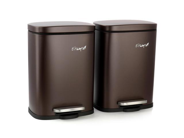 Elama 3 Piece 30 Liter and 5 Liter Stainless Steel Step Trash Bin Combo Set with Slow Close Mechanism in Matte Bronze