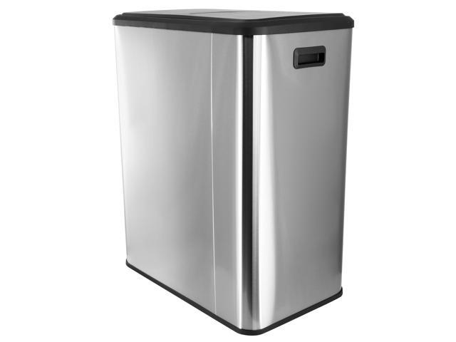 Elama 60 Liter 2 Compartment Large 8 Gallon Split Stainless Steel Step Trash Bin with Slow Close Mechanism