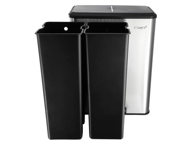 Elama 60 Liter 2 Compartment Large 8 Gallon Split Stainless Steel Step Trash Bin with Slow Close Mechanism