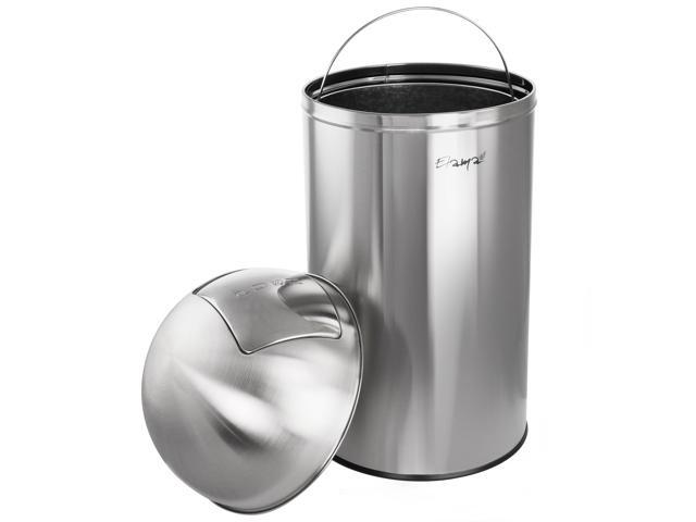 Elama 50 Liter Large 13 Gallon Push Lid Stainless Steel Cylindrical Home and Kitchen Trash Bin in Matte Silver