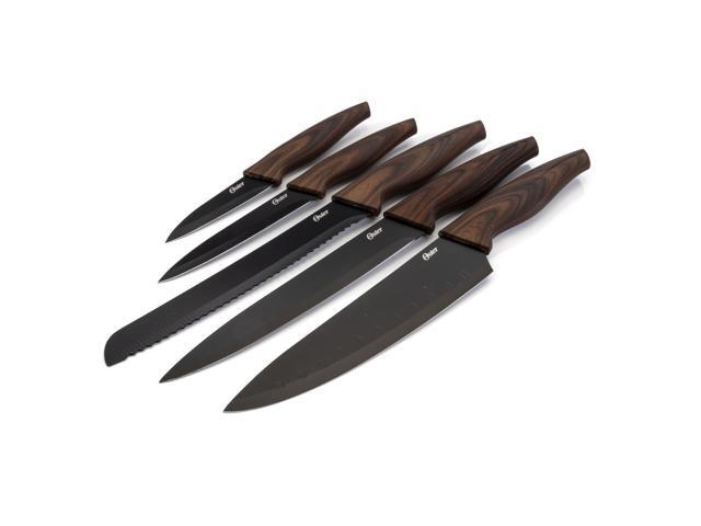 Oster Godfrey 5 Piece Stainless Steel Black Cutlery Set with Wood Print Handles