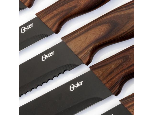 Oster Godfrey 5 Piece Stainless Steel Black Cutlery Set with Wood Print Handles