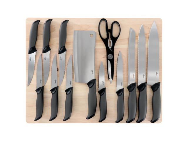 Oster Lindbergh 14 Piece Stainless Steel Cutlery Knife Set in Black with Cutting Board