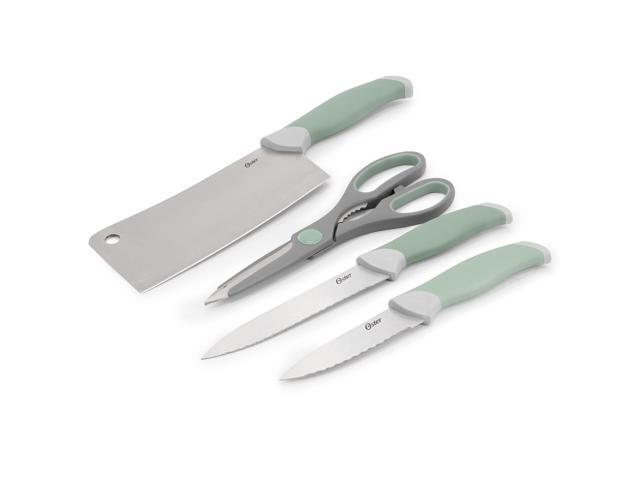 Oster Linbergh 14 Piece Stainless Steel Cutlery and Cutting Board Set in Green with Soft-Grip Handles