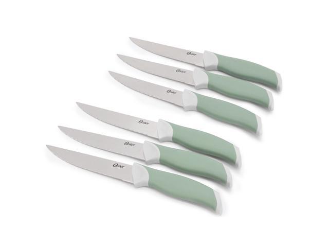 Oster Linbergh 14 Piece Stainless Steel Cutlery and Cutting Board Set in Green with Soft-Grip Handles